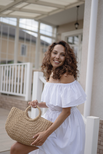 Платье бохо летнее из жатого хлопка (белое)