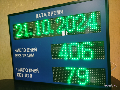 Электронное табло число дней без ДТП, число дней без травм, дата, время 510*670мм