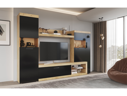 ЛДСП Гостиная БАСТОН Дуб Вотан/Черный глянец