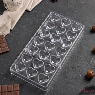 Форма для шоколада «Сердца», 28×14 см, 21 ячейка, цвет прозрачный