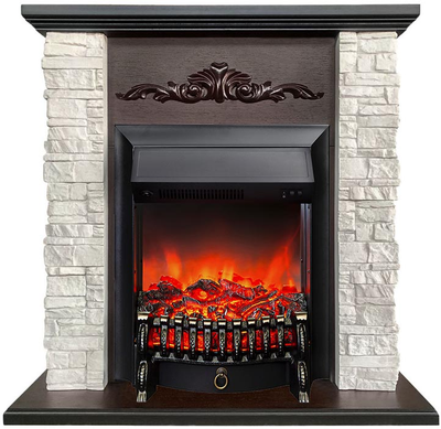 Электрокамин Malta AO белый камень с очагом Fobos