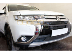 Защита радиатора Mitsubishi Outlander III 2015-2018 (3 части) black с парктроником и камерой PREMIUM