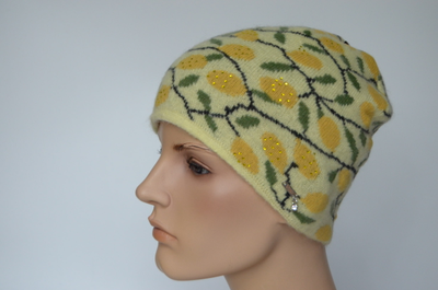 Желтая женская шапка с лимонами  Vizio Италия 1032 CY