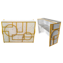 Тучков шоп. Торговое оборудование. Ресепшн. Стойка-ресепшен Золотой мрамор с геометрическими узорами