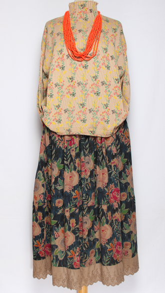 ЮБКА Бохо "Вареный хлопок кружево" синяя до р.52