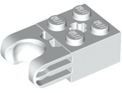 Technic, Brick Modified 2 x 2 with Ball Socket and Axle Hole - Straight Forks with Round Ends and Closed Sides, White (67696 / 6360826)