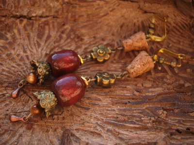 Бохо-серьги "Вино из шиповника" с тигровым глазом и дисками гитарных струн