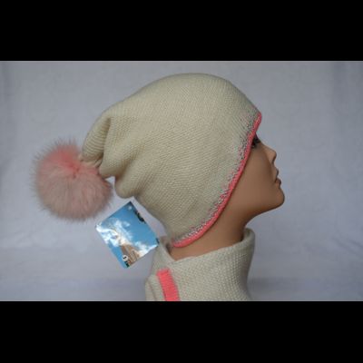 Шапка белая с оранжевым помпоном и шарф Vizio Визио 4752 Италия