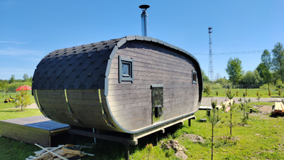 Баня "ОКО"  с большим, круглым, панорамным окном