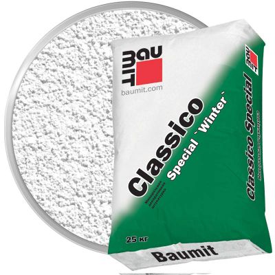 Минеральная декоративная штукатурка BAUMIT Classico Special Winter Белая Шуба 2 мм Зимняя 25 кг