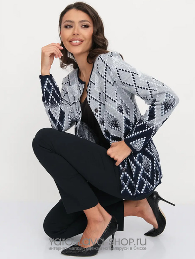 Жакет полуприлегающего силуэта в серо-синем цвете (модификация 1)