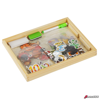 Доска двусторонняя ТРИ СОВЫ, меловая/магнитно-маркерная, А4, настольная, с поддоном (в комплекте маркер, мелки, губка, набор магнитов). MMD_49199