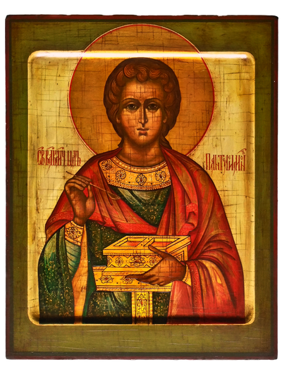Пантелеимон Целитель, святой великомученик. Рукописная икона.