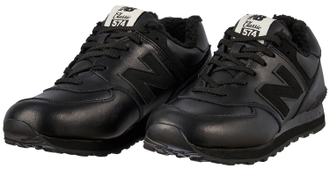New Balance 574 All Black Leather с мехом
