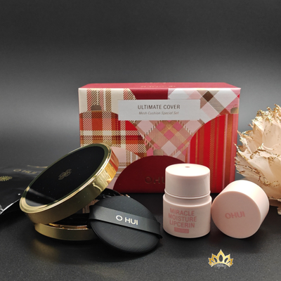 O'HUI ULTIMATE COVER Mesh кушон со стойким сатиновым покрытием тон 01 светлый беж 15гр, 1 зап. блок, в подарок бальзам липсерин