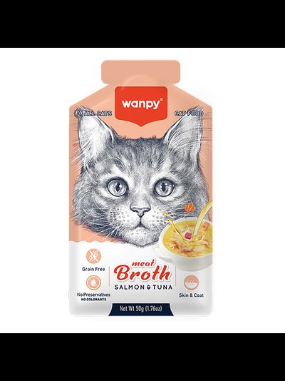 Wanpy Cat (Ванпи кэт) Влажный корм для кошек "Бульон" с лососем и тунцом, 50 г