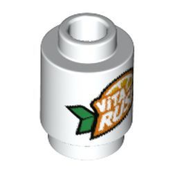 Brick, Round 1 x 1 Open Stud with ViTA RUSH Logo Pattern, White (3062bpb068 / 6310230)