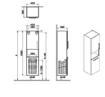 Пенал высокий, Vitra Root, 40 см, с корзиной для белья, глянцевый белый, левосторонний, 66237