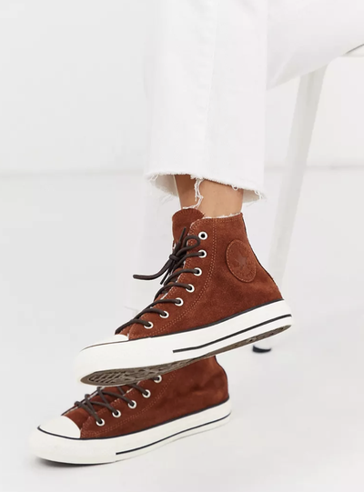 Кеды Converse All Star зимние с мехом коричневые 56656c на ногах фото