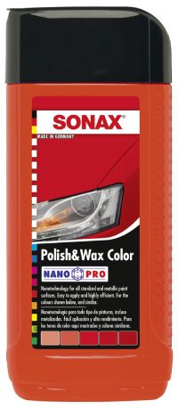 Полироль цветная с воском &quot;SONAX Polish &amp; wax color NanoPro&quot; 250 мл (красная)