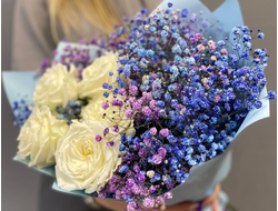 Букет из роз и гипсофил "Жемчужина"