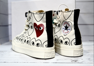 Кеды Converse Play Comme Des Garçons с сердечками белые