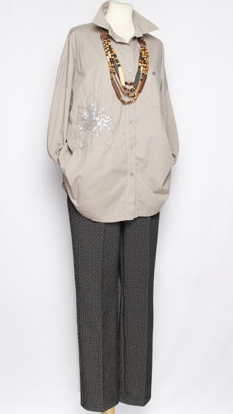 Рубашка хлопок "Серебряный цветок" бежевая до р.54