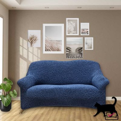 Чехол на 2хм диван Микрофибра Синий индиго. Защита для мягкой мебели от животных.