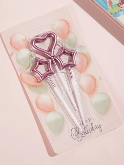 Набор свечей для торта "Сердце и звезды" (роз. золото, 3 шт)