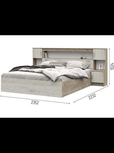 Бася (Басса) КР 552 кровать с закроватным модулем Крафт белый/Крафт серый (с настилом)