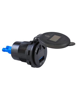 Гнездо зарядное, USB+ 2 Type C +  вольтметр + кнопка включения