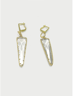 (АРТИКУЛ: 9270/30) СЕРЬГИ ЖЕНСКИЕ, ЗОЛОТИСТЫЙ МЕТАЛЛ, ПРОЗРАЧНЫЙ КРИСТАЛЛ