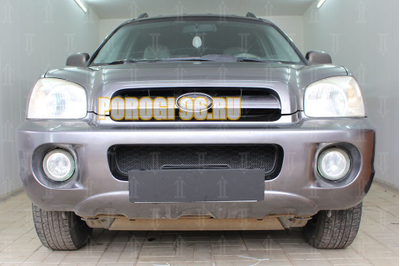 Защита радиатора Hyundai Santa Fe 2000-2006 (2 части) black верх