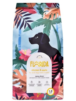 Florida сухой корм для взрослых собак средних пород с курицей и яблоком 1 кг
