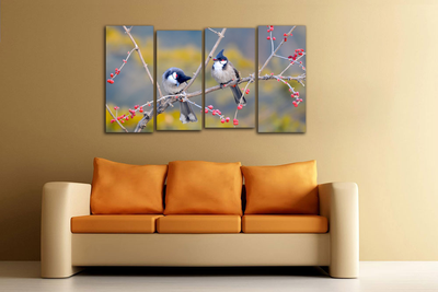 Модульная картина "Свирестелы на веточке"
