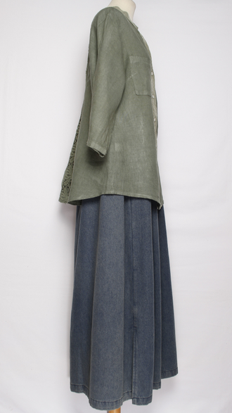 РУБАШКА ЛЁН "КРУЖЕВО НА СПИНЕ"  хаки, бежевая р.46-52