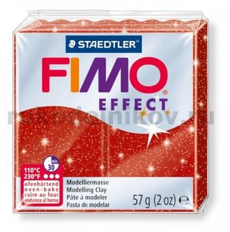 полимерная глина Fimo effect, цвет-glitter red 8020-202 (красный с блестками), вес-57 гр