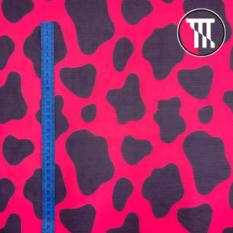 Сетка-стрейч принт Корова, цв. Неон-коралл