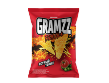 Чипсы кукурузные ГРАМЗ (GRAMZZ) со вкусом ОСТРЫЙ ТОМАТ, в упаковке 55 гр
