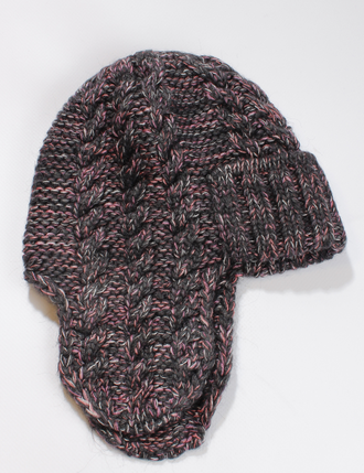 Екатеринбург. Ушанка женская "Три косы меланж" 11595-1 бордо, розовая, ярко-розовая, чёрно-розовая, красная, алая