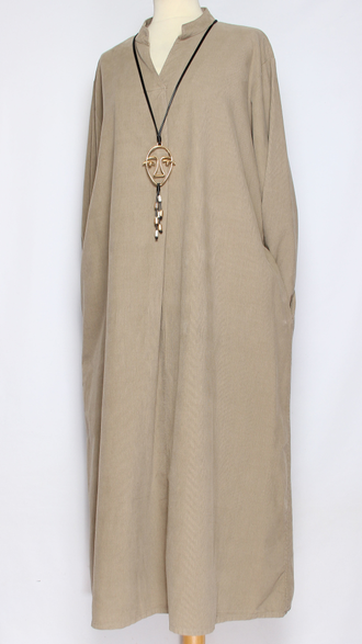 Платье Бохо вельветовое "СТОЙКА ЗАЩИП" бежевое  до р.54