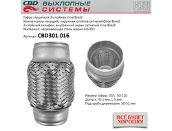 Гофра глушителя 50x120 3х-слойная Innerbraid CBD301016