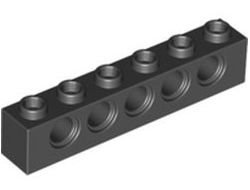 Technic, Brick 1 x 6 with Holes, Black (3894 / 389426)