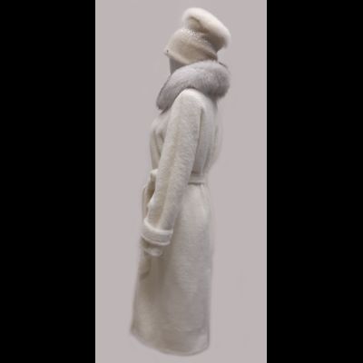 Белое пушистое пальто с меховым воротником белого цвета Арти Мода 19806