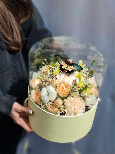 Нежный букет с хлопком и бабочкой №71