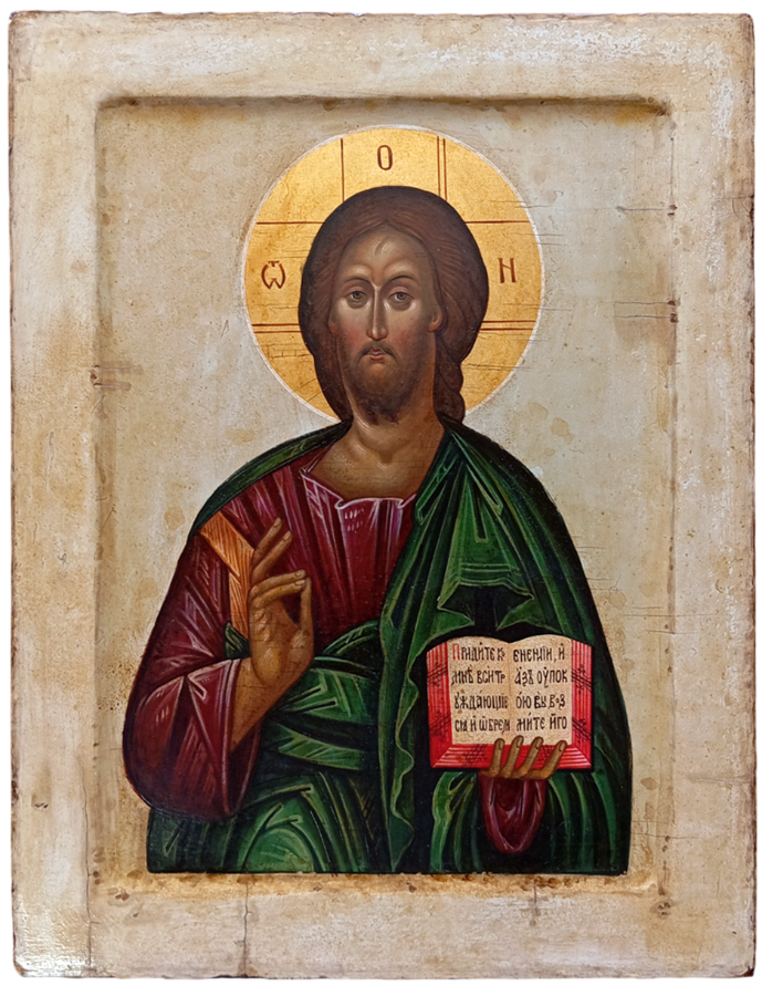 Господь Вседержитель. Спаситель. Рукописная икона, стилизованная "под старину"