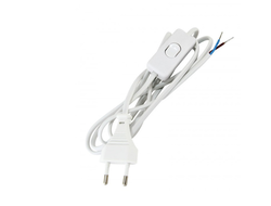 Сетевой шнур с выключателем и плоской вилкой, кабель для бра ШВВП 2x0.5 мм², длина 2,0 метра, белый