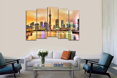 Модульная картина "Вечерний Шанхай"