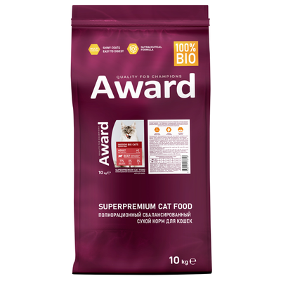 AWARD (Авард) Indoor Big cats, сухой корм для кошек крупных пород, Говядина с курицей, 10 кг