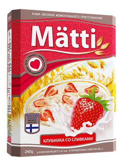 Matti каша моментального приготовлени 240г овсяная с клубникой со сливками 6х40